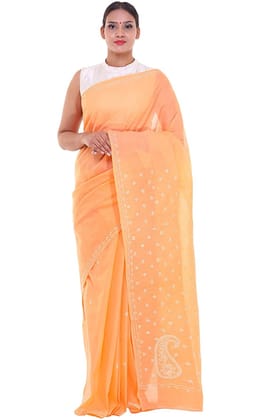 Lavangi Women Lucknow Chikankari Keel Peach Mauve Cotton Saree With Blouse Lavangi Women Lucknow Chikankari Keel Peach Mauve Cotton Saree With Blouse