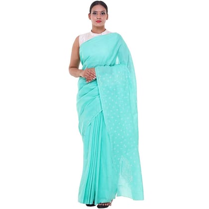 Lavangi Women Lucknow Chikankari Keel Work Sea Green Cotton Saree With Blouse Lavangi Women Lucknow Chikankari Keel Work Sea Green Cotton Saree With Blouse