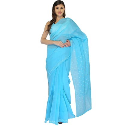 Lavangi Women Lucknow Chikankari Keel Work Sky Blue Cotton Saree With Blouse Lavangi Women Lucknow Chikankari Keel Work Sky Blue Cotton Saree With Blouse