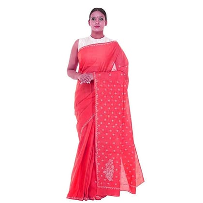 Lavangi Women Lucknow Chikankari Keel Work Gajari Cotton Saree With Blouse Lavangi Women Lucknow Chikankari Keel Work Gajari Cotton Saree With Blouse