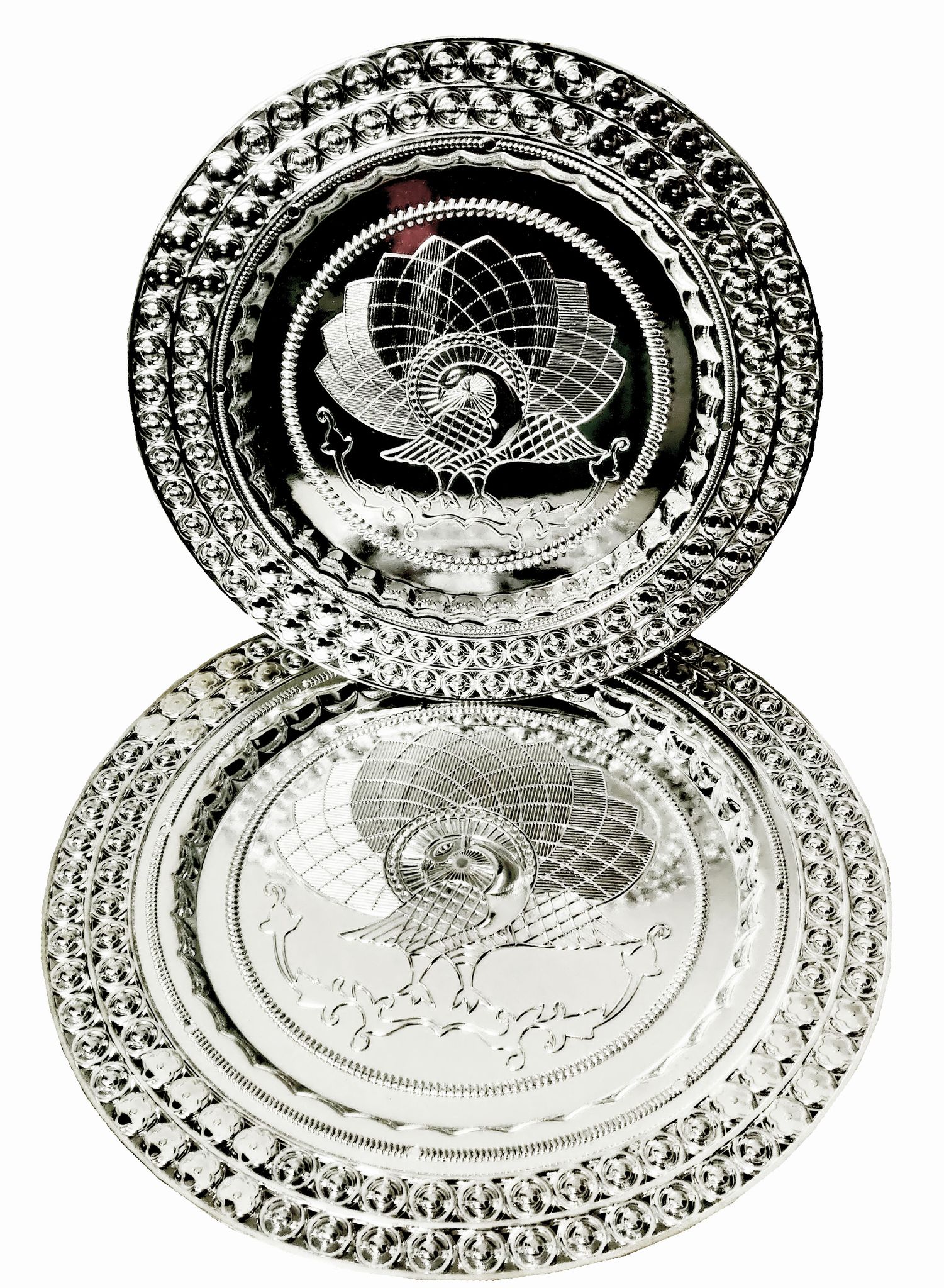 Omkar by R3 Inc. Royal Gift Plate/Tray for Gifts Hampers | Designer Shagun Plate | Wedding Tray for gift/fruit Packing (Regular & Jumbo/Pack of 2) Silver