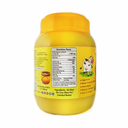 KAPU & RANCHO INTERNACIONAL A2 Premium Gir Cow Cultured Ghee | Vedic Bilona Two Way Hand Churned | Indian Gir Cow Ghee, Pure A2 Ghee, Natural & Healthy – 1000ml (1KG)