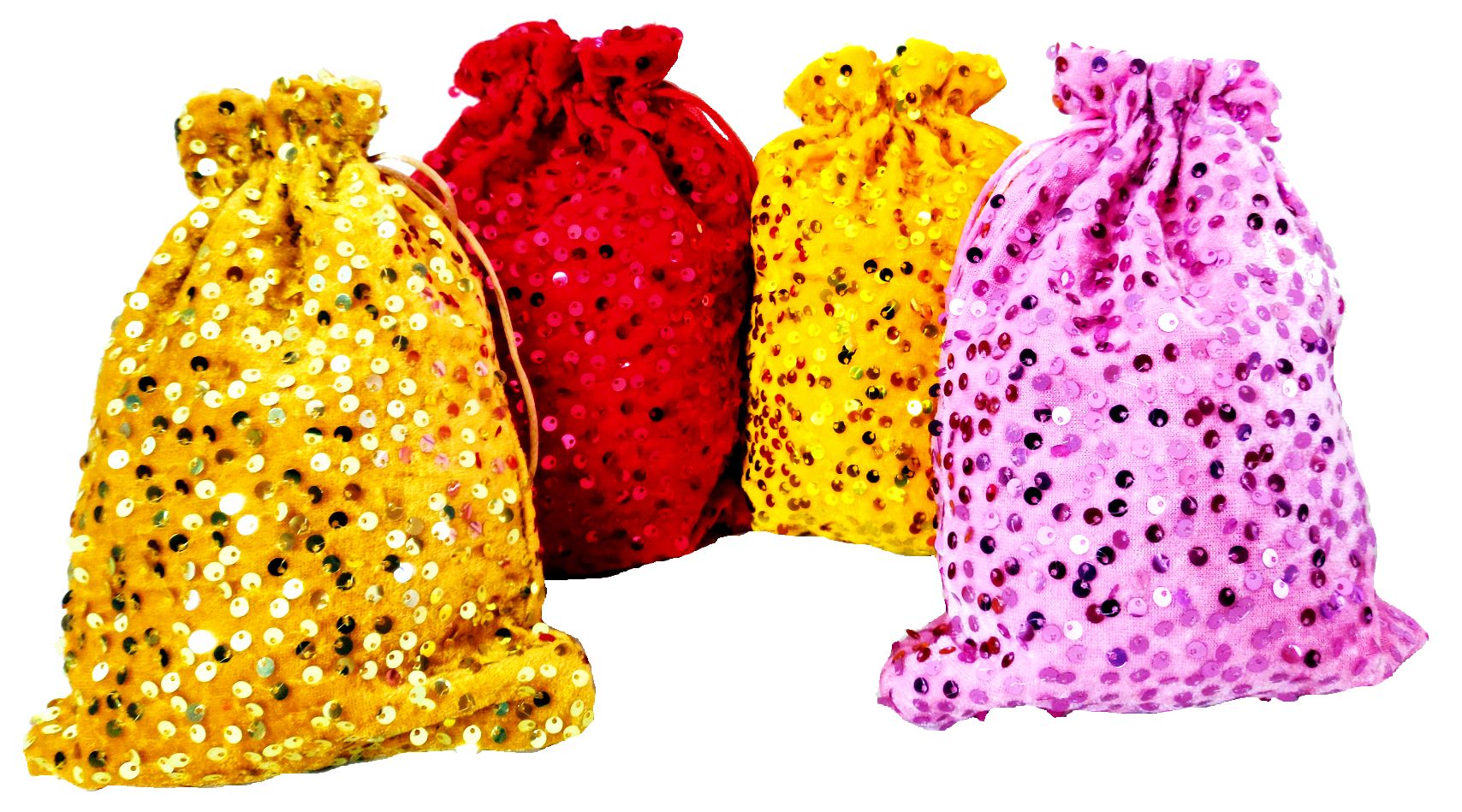 Omkar by R3 Inc. Sequence Gift Pouch/Shagun Potli Multicolor (Pack of 4) 25x18 Cm