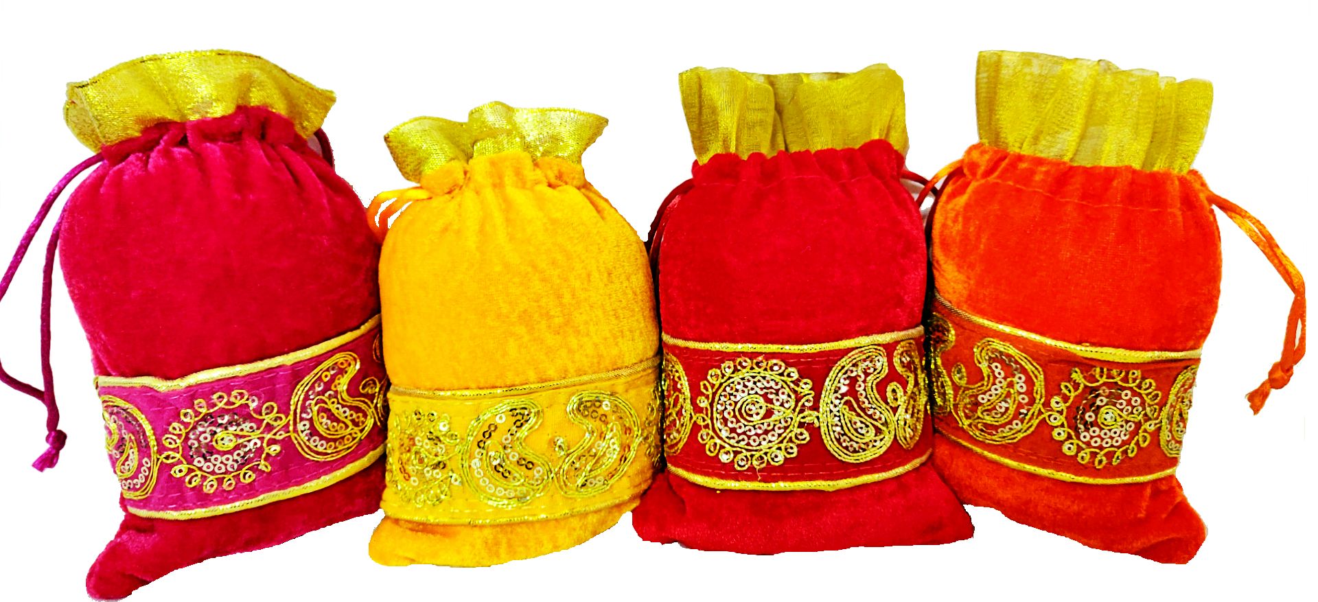 Omkar by R3 Inc. Lace Gift Pouch/Shagun Potli Multicolor (Pack of 4) 18x13 Cm