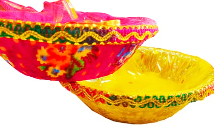Omkar by R3 Inc. Round Gift Fancy Decorative basket for Gifts Hampers, Premium Storage, Baby Shower, Wedding gifts, Dryfruit | (Multcolor Pack of 2) 23x23 cm