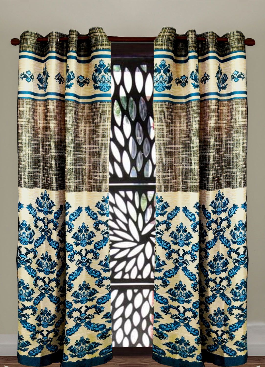 Omkar by R3 Inc. Thick Jacquard Blackout 9 feet Door Eyelet Curtain I Block Sunlight I Room Darkening, Wrinkle Free, Noise Reduction, Fade Resistant, Balance Temperature Set of 2 Curtains