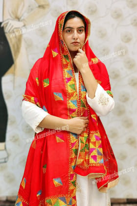 Kaseedaarts Traditional Handmade Red Phulkari (Wedding Dupatta for Women's) Kaseedaarts Traditional Handmade Red Phulkari (Wedding Dupatta for Women's)