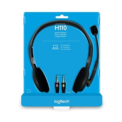 Logitech H110 Wired On Ear Headphones With Mic, Stereo With Noise-Cancelling,3.5-Mm Dual Audio Jack, Pc/Mac/Laptop- Black