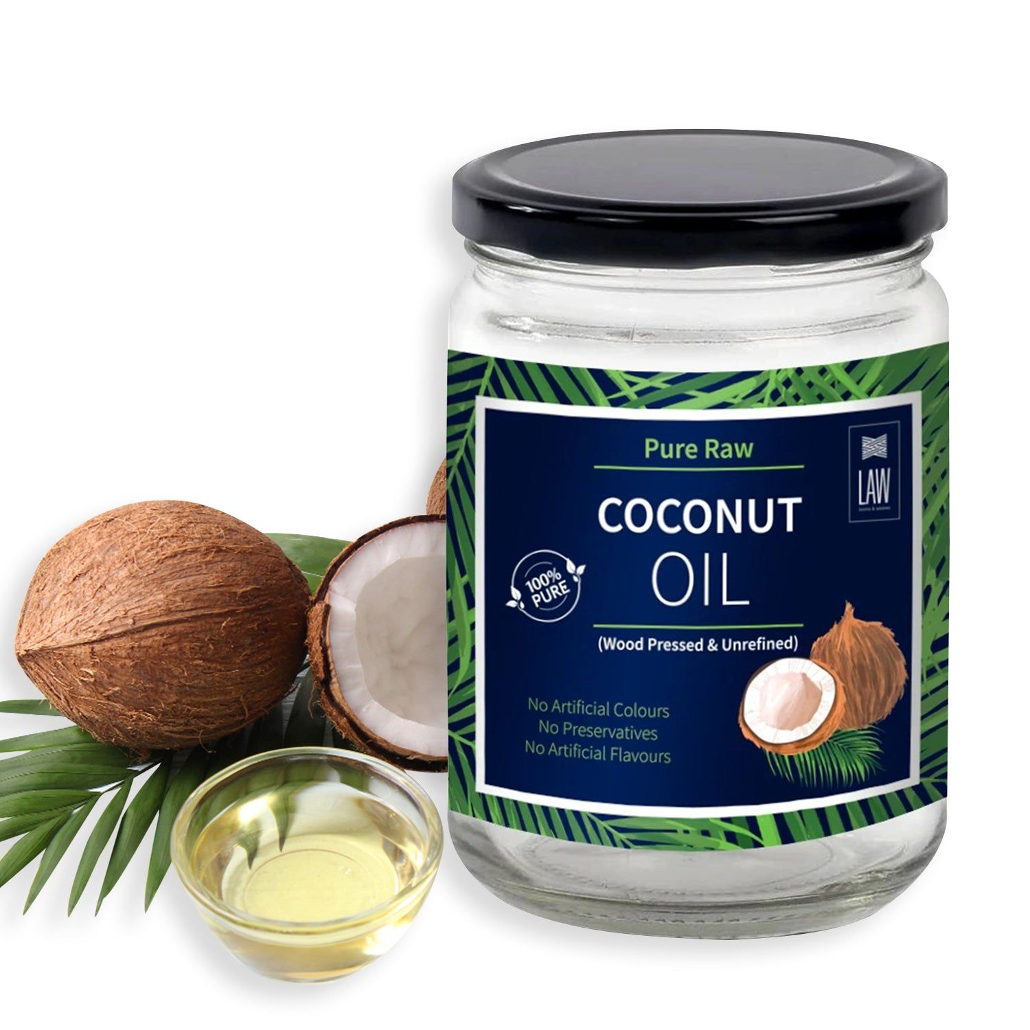 Pure Raw Wood-pressed Coconut Oil from Kerala (Pure & Unrefined) (Single Origin, Organically Grown & Made in small batches) Packed in Premium Quality Glass Jar