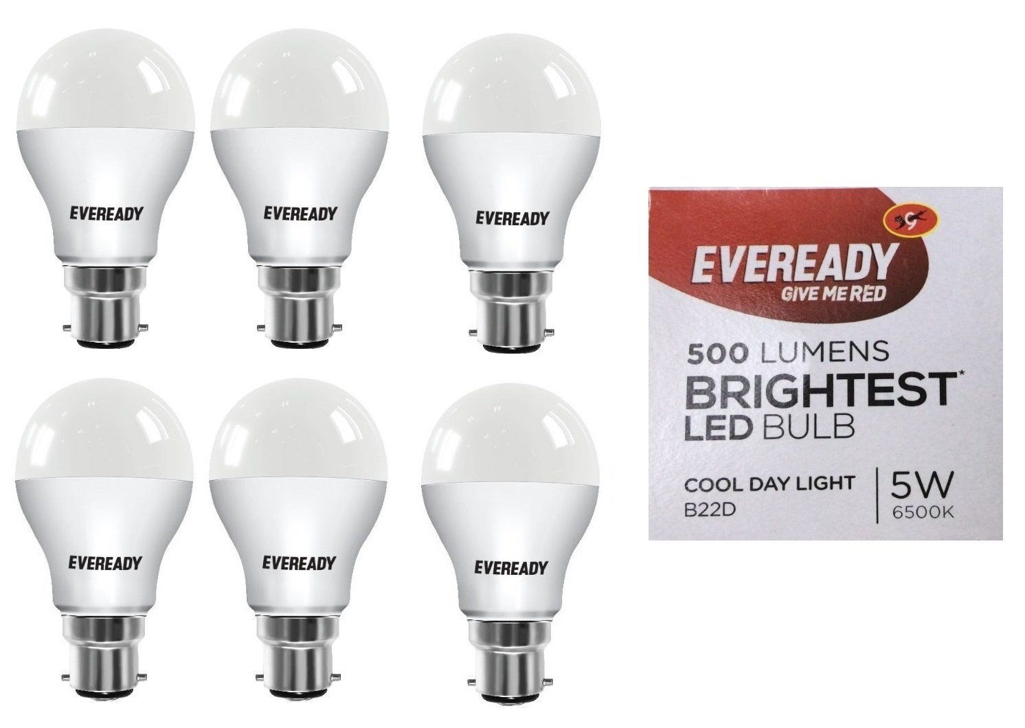Eveready B22D5W6500K Base B22 5-Watt LED Bulb (Pack of 6, White)