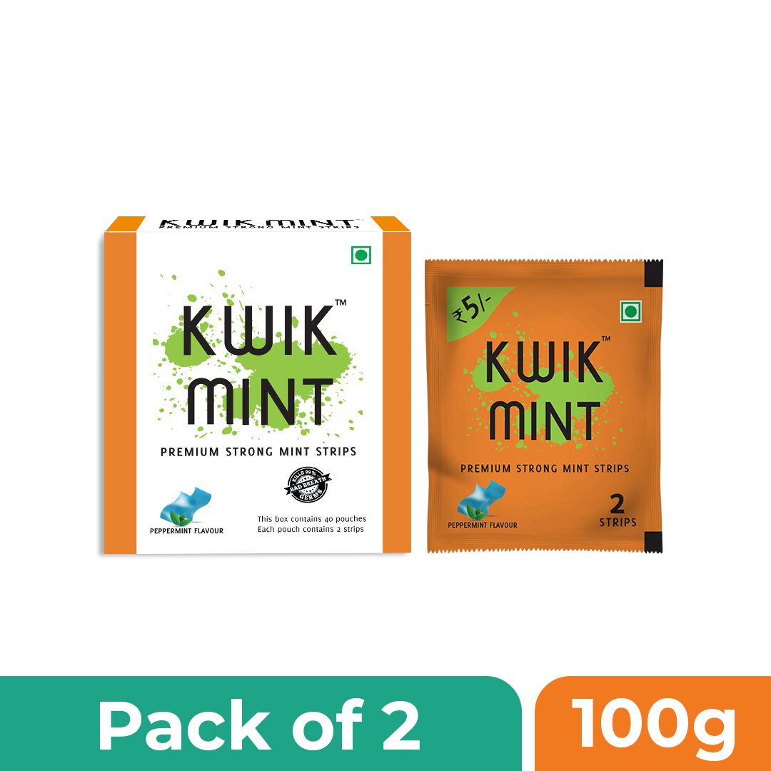 Kwik Mint Premium Strong, Instant mouth freshener dissolving strips for oral care- Pack of 2 (176 Strips)