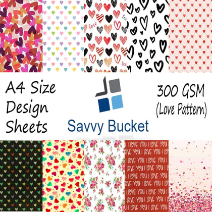 SavvyBucket||Scrapbooking Printed Sheets||Multi-Coloured||300 GSM Pack of 10 (1 Sheets per Design) Size A4