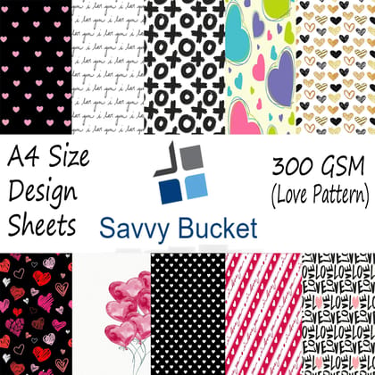 SavvyBucket||Scrapbooking Printed Sheets||Multi-Coloured||300 GSM Pack of 10 (1 Sheets per Design) Size A4