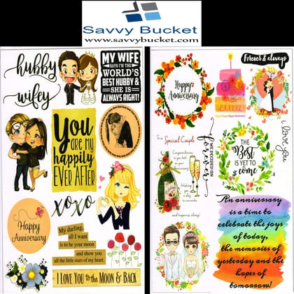 SavvyBucket||Scrapbooking Love Elements & Tags Sheets||300 GSM, Multi-Coloured|| Pack of 20(10X2)(2 Sheets per Design) (Size:A4)