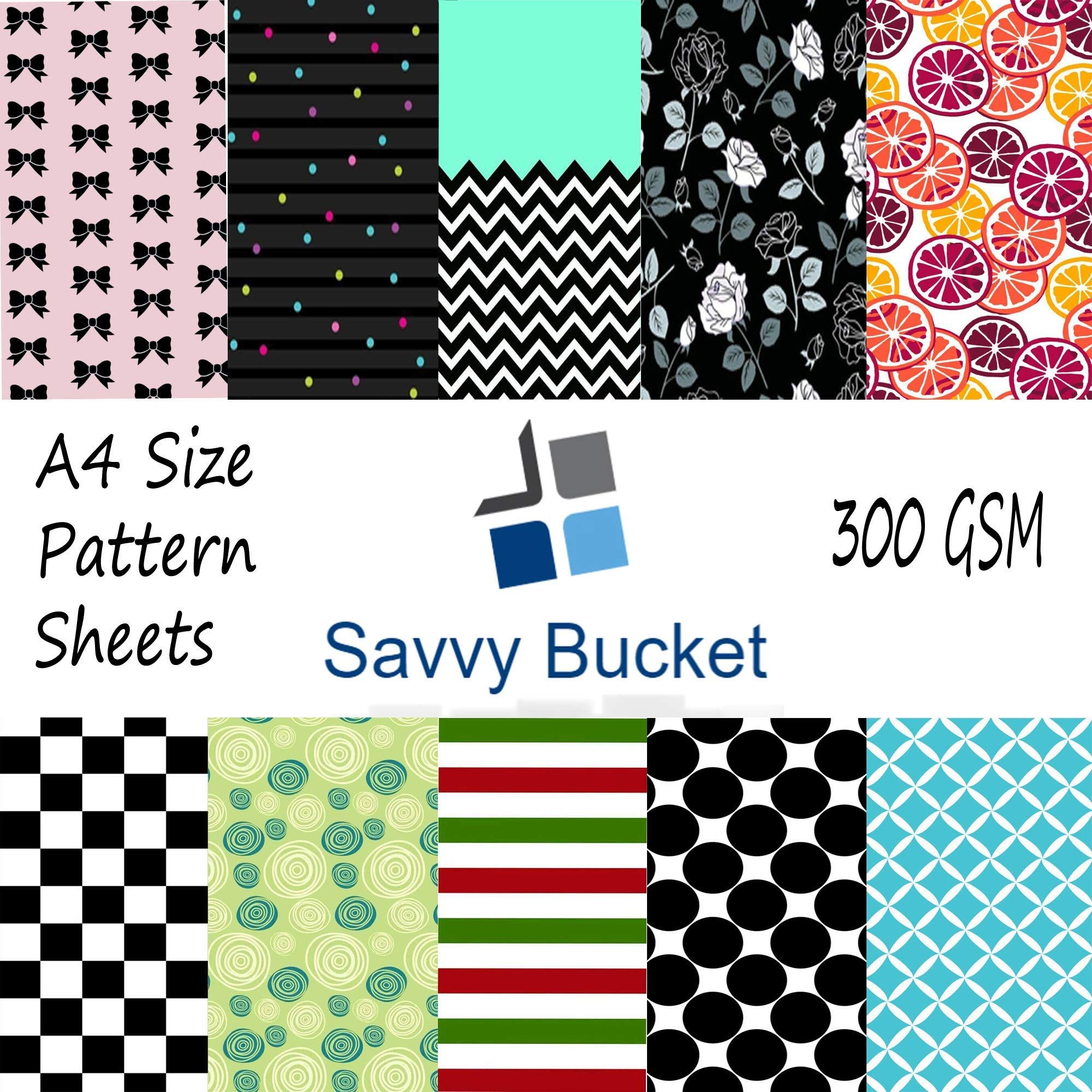 SavvyBucket||Scrapbooking Printed Sheets||Multi-Coloured||300 GSM Pack of 10 (1 Sheets per Design) Size A4