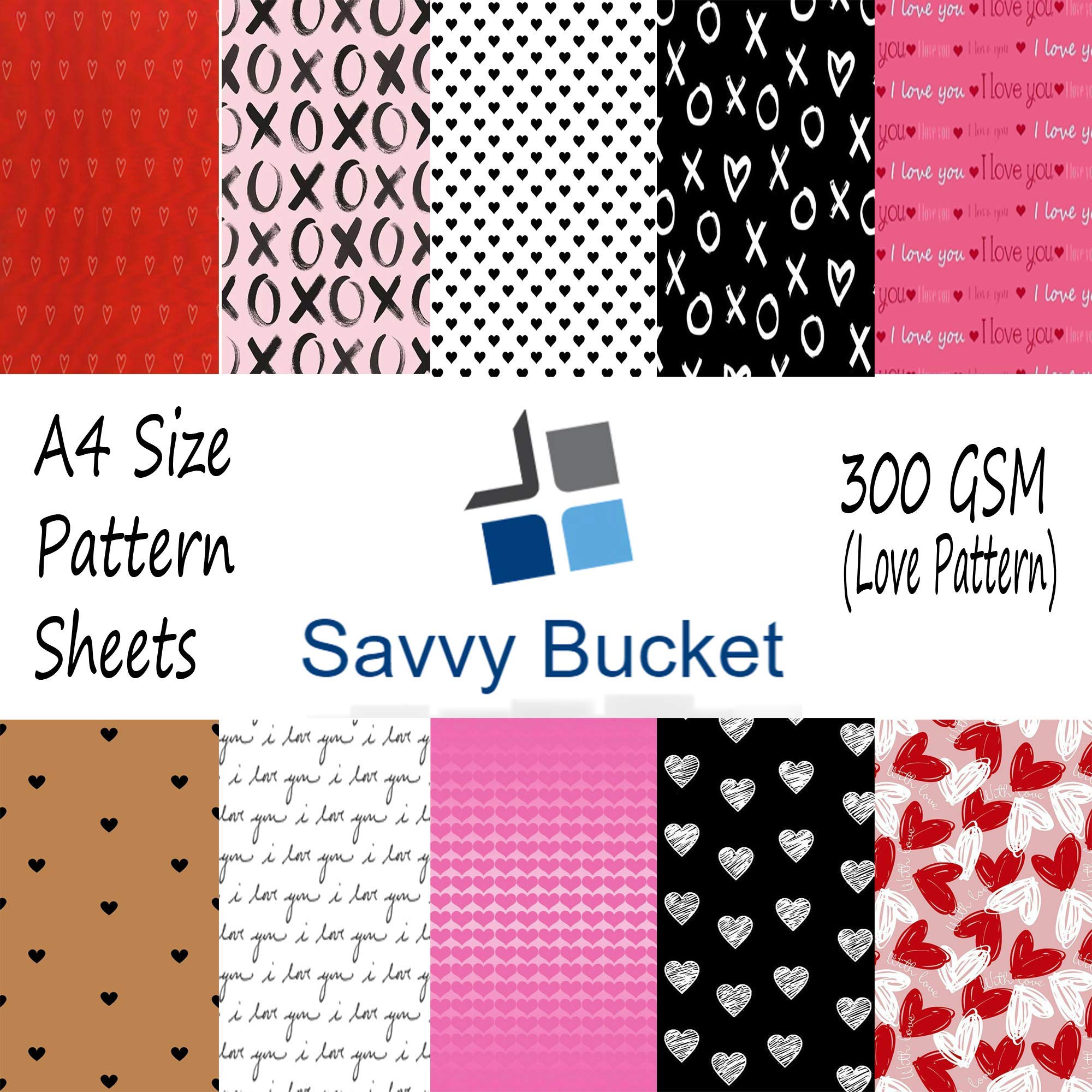 SavvyBucket||Scrapbooking Printed A4 Size Sheets||Multi-Coloured||300 GSM Pack of 10 (1 Sheets per Design)