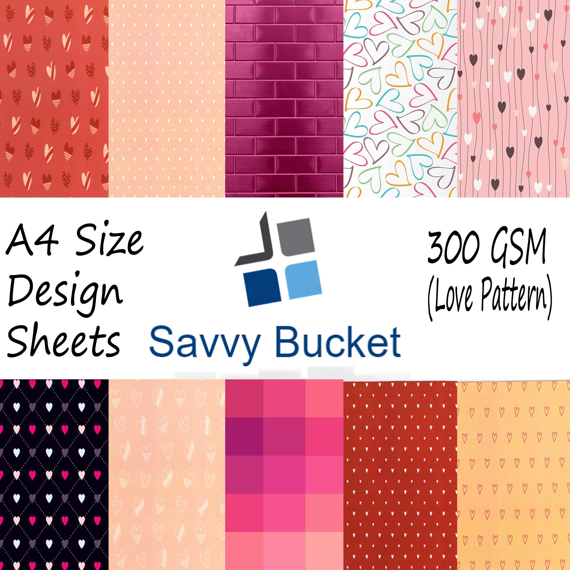 SavvyBucket||Scrapbooking Printed A4 Sheets||Multi-Coloured||300 GSM Pack of 10 (1 Sheets per Design)