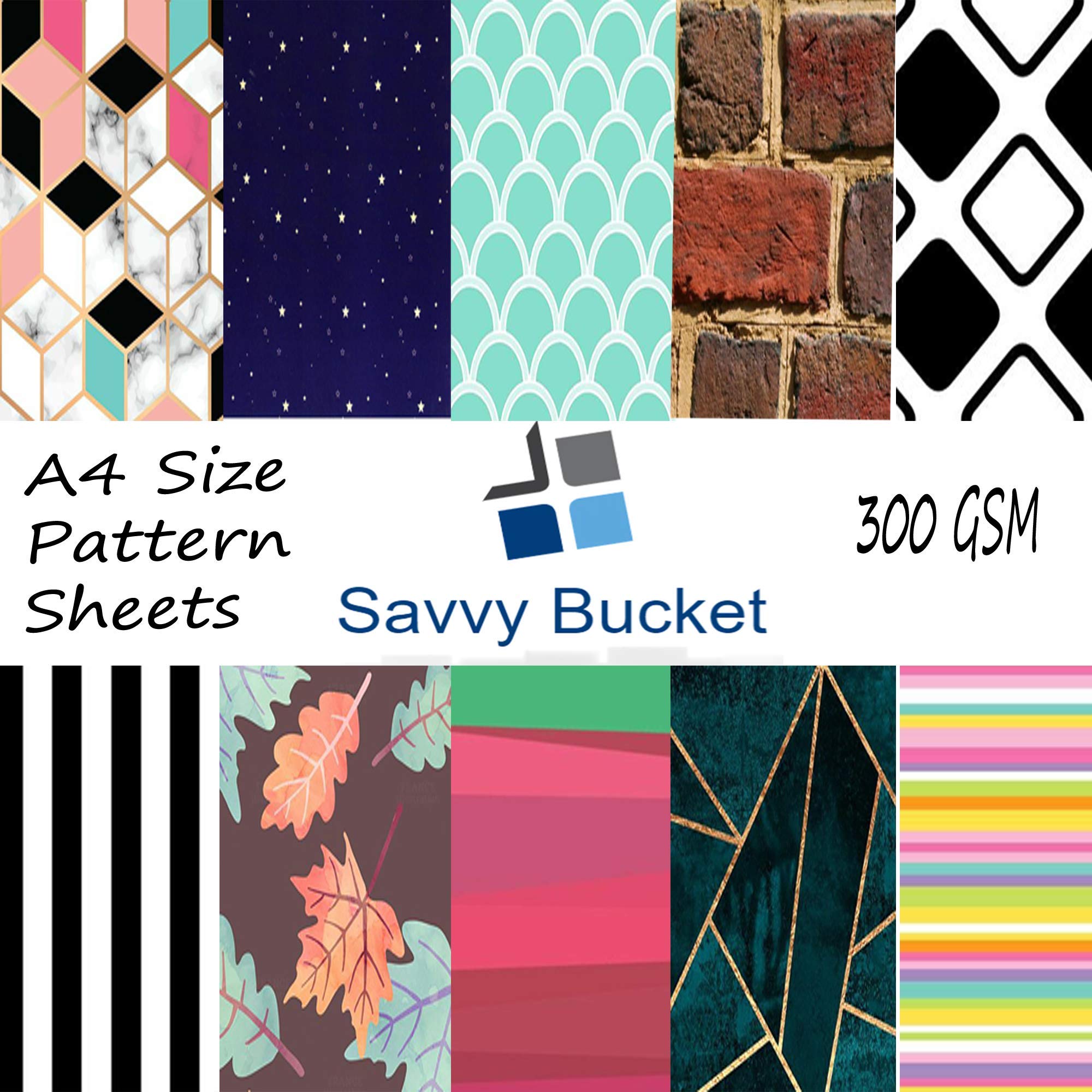 SavvyBucket||Scrapbooking Printed Sheets||Multi-Coloured||300 GSM Pack of 20 (2 Sheets per Design) Size A4