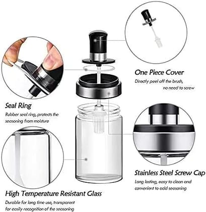 CARTBURG Oil jar with Brush - 2Pcs Airtight Transparent Borosilicate Glass Food Oil Storage Jar With Silicone Brush For Kitchen, Ghee, Butter, Oil Spread Brush For Hotel, Home, Cafe(250ml, Pack Of 2) CARTBURG Oil jar with Brush - 2Pcs Airtight Transparent Borosilicate Glass Food Oil Storage Jar With Silicone Brush For Kitchen, Ghee, Butter, Oil Spread Brush For Hotel, Home, Cafe(250ml, Pack Of 2)