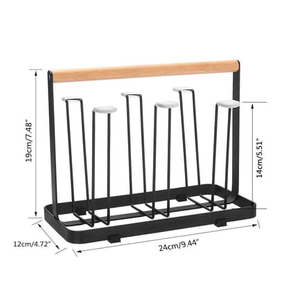 CARTBURG 6 Glass Holder - Black Glass Stand for Dining Mug Cup Organiser Shelf for Kitchen with Wooden Handle Kitchen Stand Organizer for Drinkware Drying Rack with 6 Hook CARTBURG 6 Glass Holder - Black Glass Stand for Dining Mug Cup Organiser Shelf for Kitchen with Wooden Handle Kitchen Stand Organizer for Drinkware Drying Rack with 6 Hook
