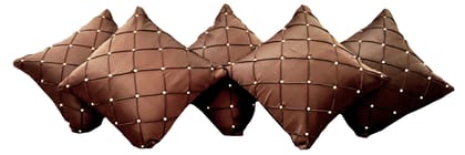 Omkar by R3 Inc. Satin Cushion Cover with Beads (Brown) (Set of 5) 16x16 inch