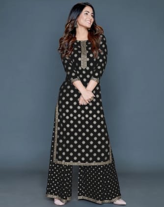 Solace Fab Elegant Rayon Kurta Palazzo Set (Black) Solace Fab Elegant Rayon Kurta Palazzo Set (Black)