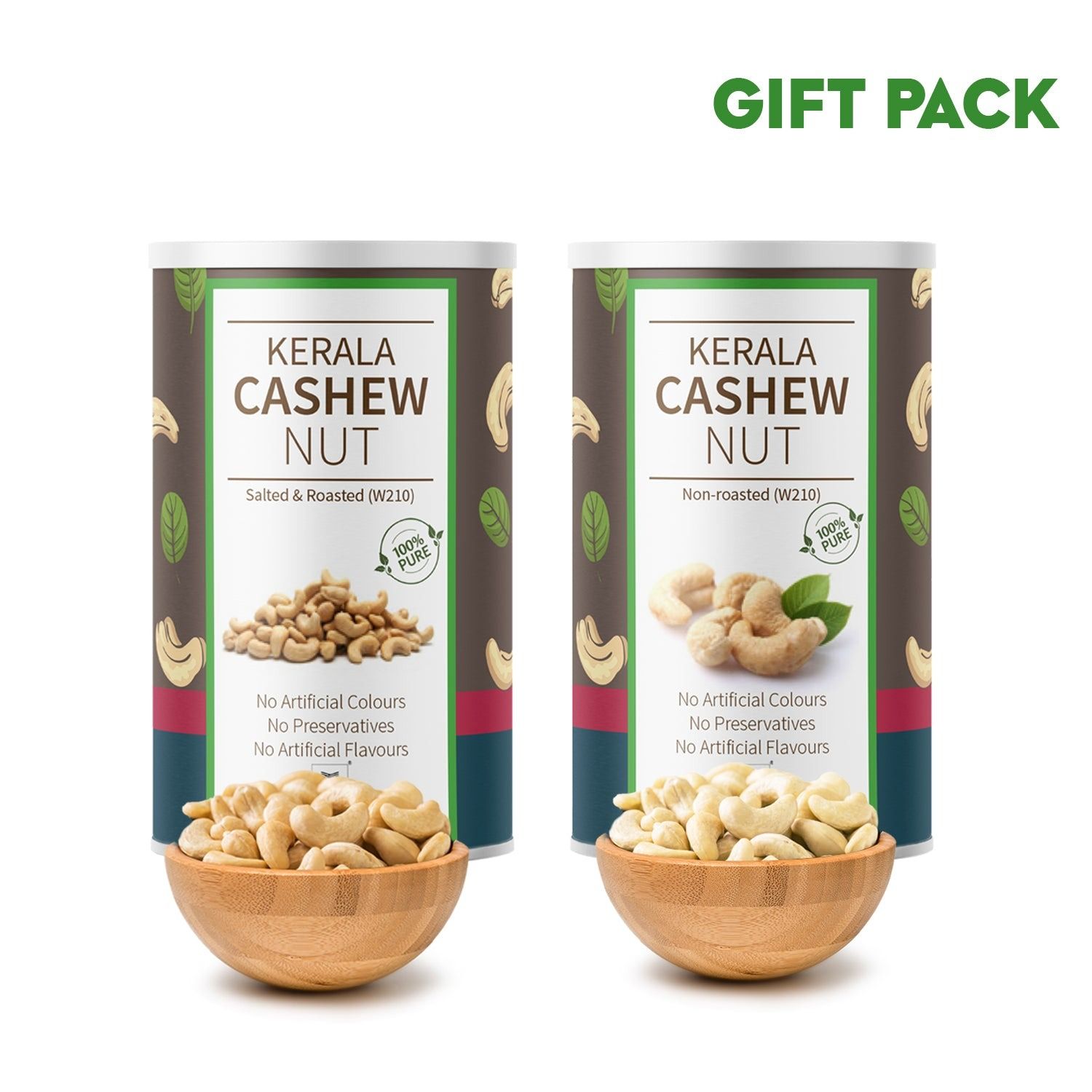 Special Gift Pack of Kerala Cashews – (500 gm Unroasted and 500 gm Roasted & Salted)