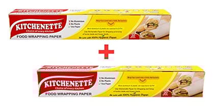 Kitchenette Food Wrapping Paper - 20 Meters X 11 inch | Roti Wrap | Food Grade | Non Stick I Microwave Safe | Butter Paper | Non Printed | Coreless Roll Inside 100% Hygienic - Pack of 2 (White)