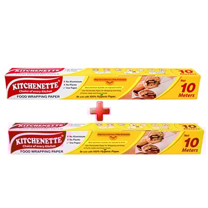 Kitchenette Food Wrapping 10 Meters 28 cm Pack of 2 || Food Grade || Microwave Safe || Unprinted Paper || Coreless Roll Inside wrap roti parantha Sandwich Burger & More