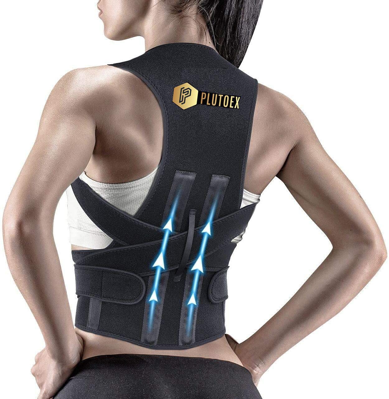Plutoex Premium Back Brace Posture Corrector Therapy Shoulder Belt for Lower and Upper Back Pain Relief with Magnetic Plates at back Back Support Man & Woman(Free Size)