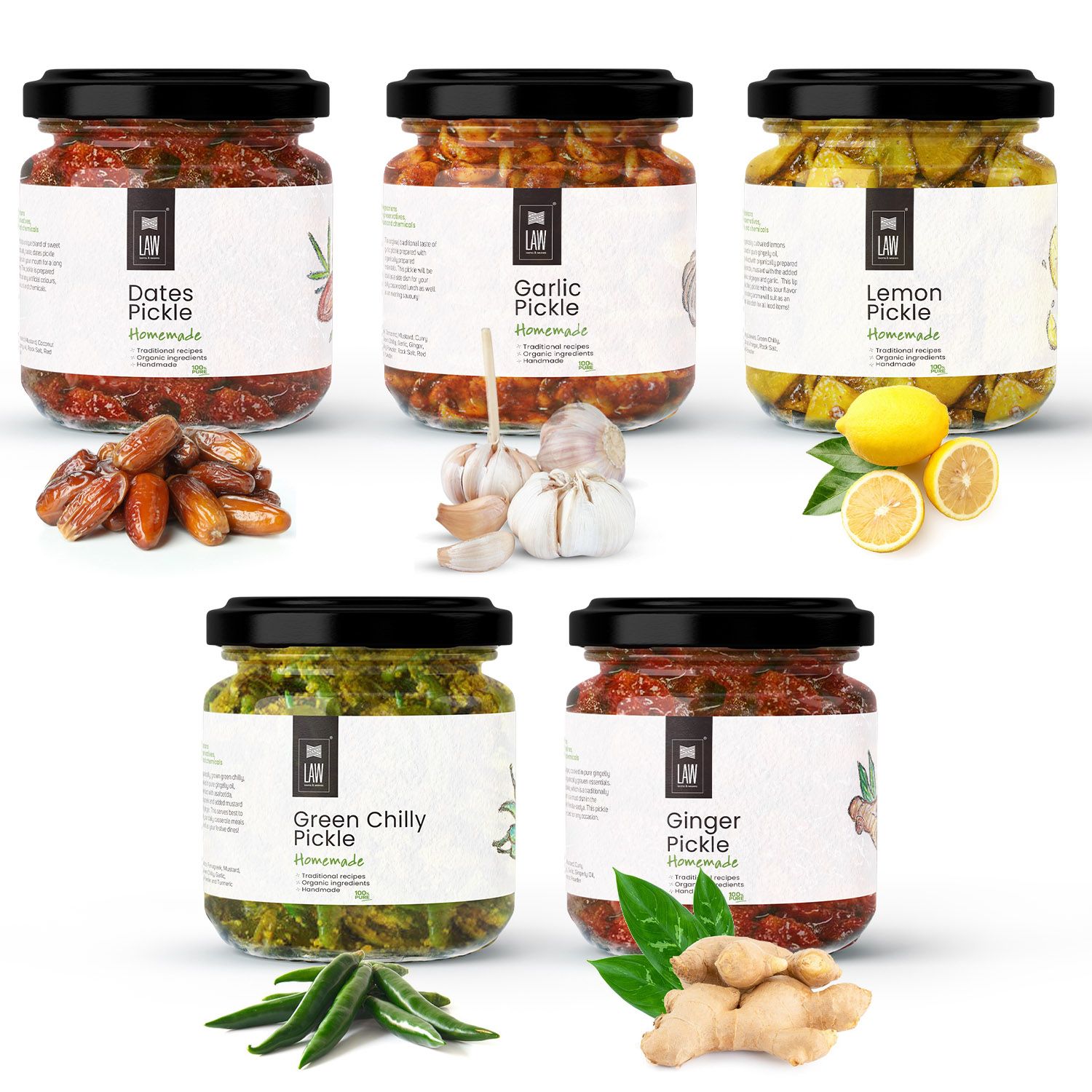 Gift Pack of 5 Jars of Homemade Pickles