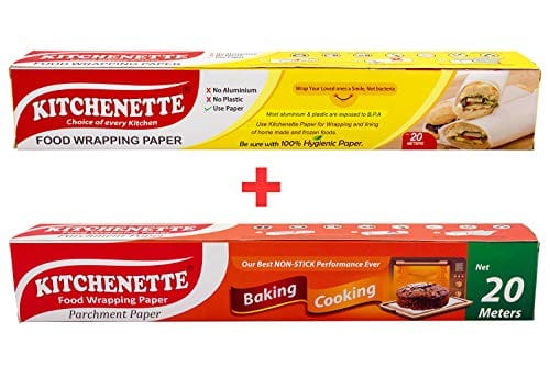 Kitchenette Food Wrapping Paper - 20 Meters (White) + (Baking and Cooking Parchment Butter Paper Microwave Safe (Combo) Microwave Paper Butter Paper