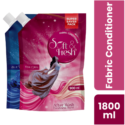 Soft & Fresh Pink Coral & Blue Wave 2X900ml, Fabric Conditioner Softener 900ml pack of 2
