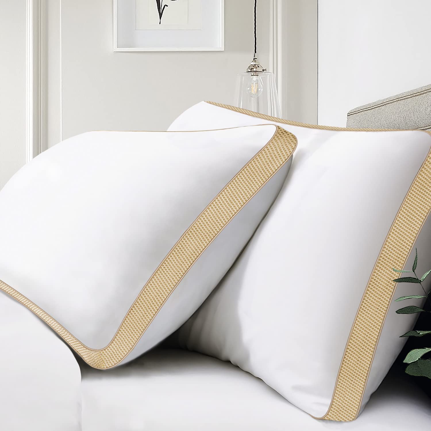 Homerz Set of 2 Gusset Pillow, 3D Conjugated Fiber Filled, Adequate Firmness and Support, 17 X 27 Inch Size, Conjugated Microfiber, White (Goldstar - 2 pc)