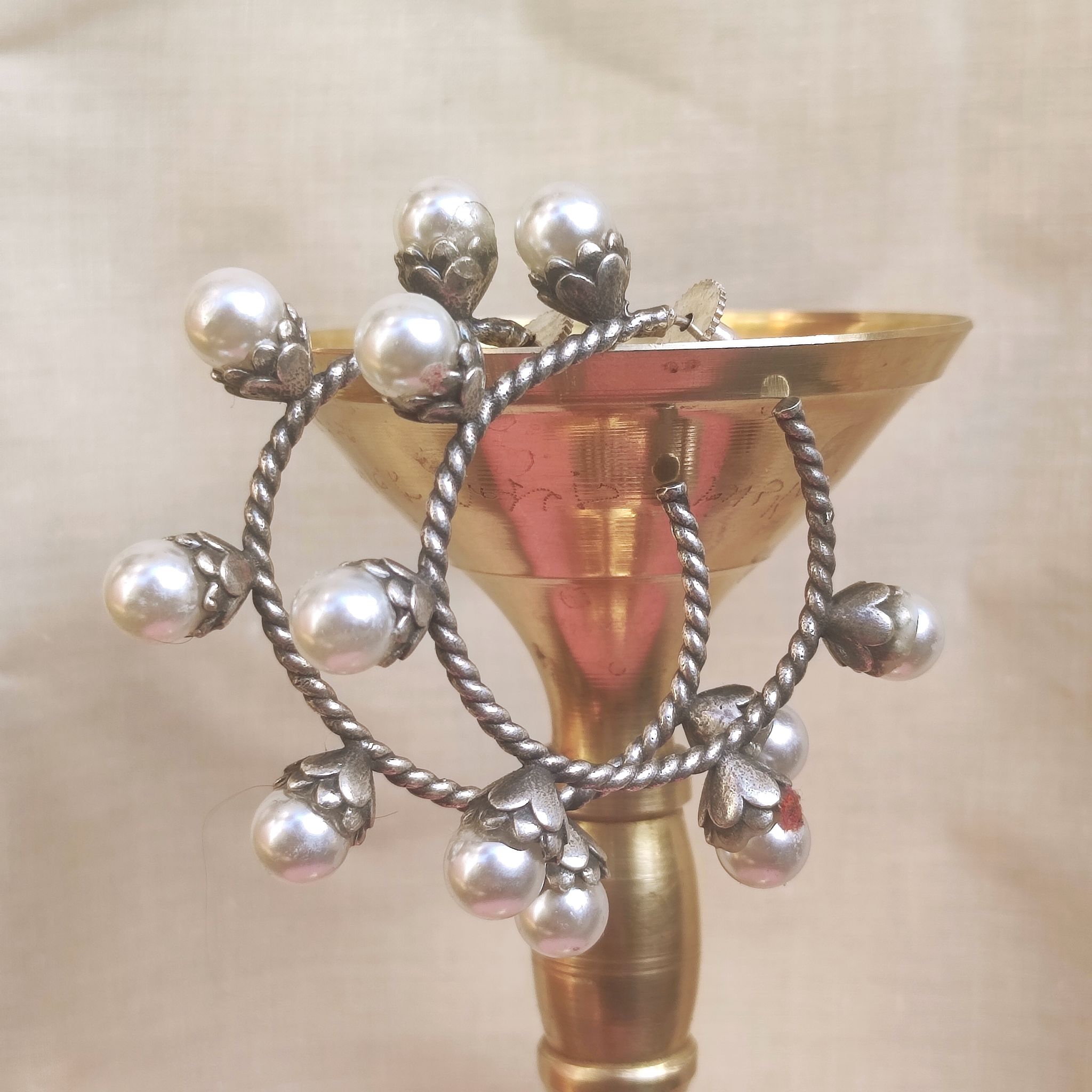 Silver look alike oxidized moti hoop earrings for women and girls