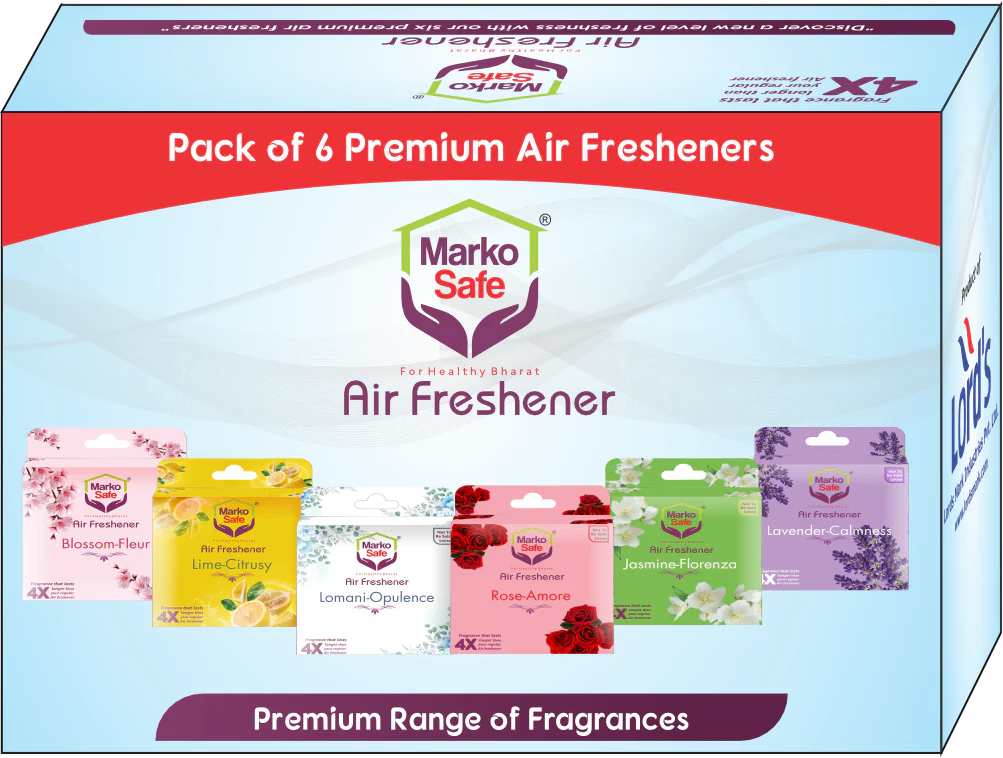 MarkoSafe Premium Airfreshener Blocks Mixed Fragrances (Blossom, Lime, Lomani, Rose, Jasmine, & Lavender)- Pack Of 6