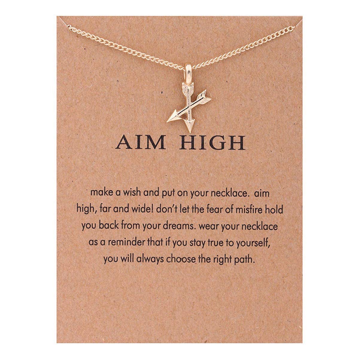 Rack Jack Charm Pendant Necklace with Wish Card aim high - Gold Colour for Women