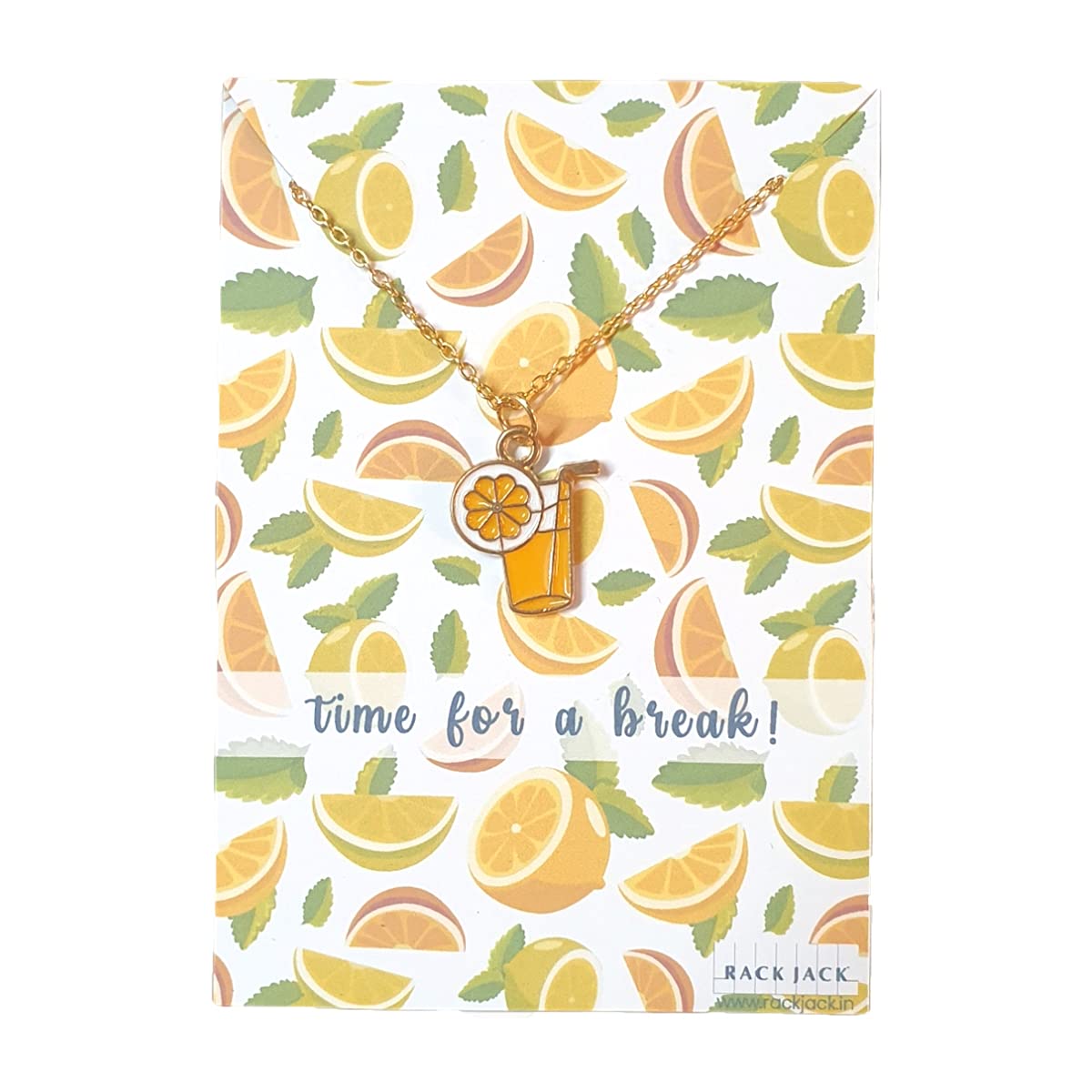 Rack Jack Y2K Charm Pendant Gold Necklace - Orange Cocktail