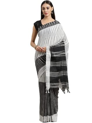 OCAU Women's Pure Cotton Handloom Saree (Ikkat Effect - Grey and Black) OCAU Women's Pure Cotton Handloom Saree (Ikkat Effect - Grey and Black)