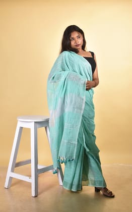 OCAU Women's Cotton Saree | Zari Border | Sky Blue