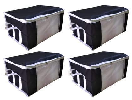 Non Woven Fabric Large Size Multi-Purpose Storage Bag / Saree Cover/ Clothes Organiser For Wardrobe Set with Transparent Window (Pack of 4) Non Woven Fabric Large Size Multi-Purpose Storage Bag / Saree Cover/ Clothes Organiser For Wardrobe Set with Transparent Window (Pack of 4)