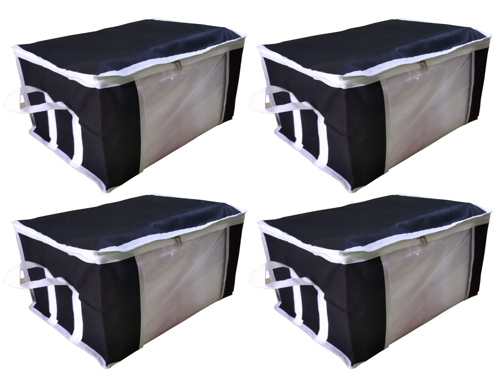 Non Woven Fabric Large Size Multi-Purpose Storage Bag / Saree Cover/ Clothes Organiser For Wardrobe Set with Transparent Window (Pack of 4)