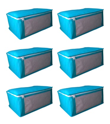 Non Woven Fabric Multi-Purpose Storage Bag/Saree Cover/Clothes Organiser for Wardrobe Set with Transparent Window (Pack of 6)
