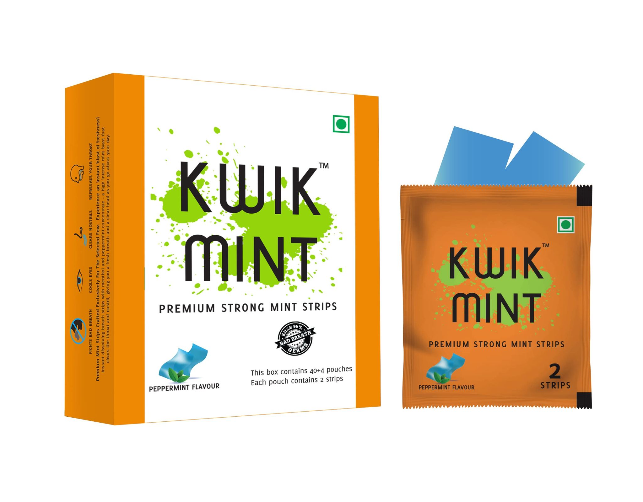 Kwikmint Premium Strong, Instant mouth freshener dissolving strips for oral care– Pack of 3 (264 Strips)