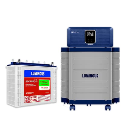 Luminous Inverter & Battery Combo with Trolley (Zolt 1100 Sine Wave 900VA/12V Inverter, Red Charge RC 18000 Tall Tubular 150Ah Battery with Trolley) for Home, Office & Shops