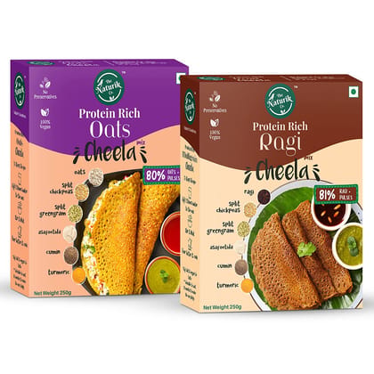 The Naturik Co Oats and Ragi Cheela Mix Combo - 250g each (Pack of 2), Snack for Kids and Family, Ready to Cook Chilla/Dosa for Healthy Breakfast, 20% Protein