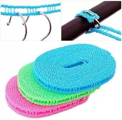 Portable Anti-Slip Windproof Clothesline Laundry Drying Rope with Hooks | Multi-Color