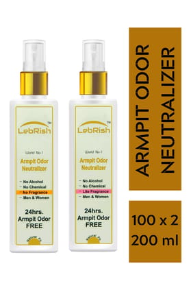 Armpit Odor Neutralizer | Underarm Odor Remover Spray | LebRish | Zero & Lite Fragrance | 100 + 100= 200 ml Armpit Odor Neutralizer | Underarm Odor Remover Spray | LebRish | Zero & Lite Fragrance | 100 + 100= 200 ml