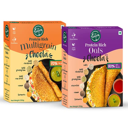The Naturik Co Oats and Multigrain Cheela Mix Combo - 250g each (Pack of 2), Chilla/Dosa for Ready to Cook, Healthy Breakfast, 20% Protein, Anytime Snack for Kids and Family