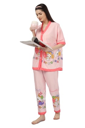 AUREA-#-02- HALF SLEEVES GRAPHIC PRINTED BUTTONED SHIRT & PYJAMA NIGHT SUIT SET FOR GIRLS AND WOMEN AUREA-#-02- HALF SLEEVES GRAPHIC PRINTED BUTTONED SHIRT & PYJAMA NIGHT SUIT SET FOR GIRLS AND WOMEN
